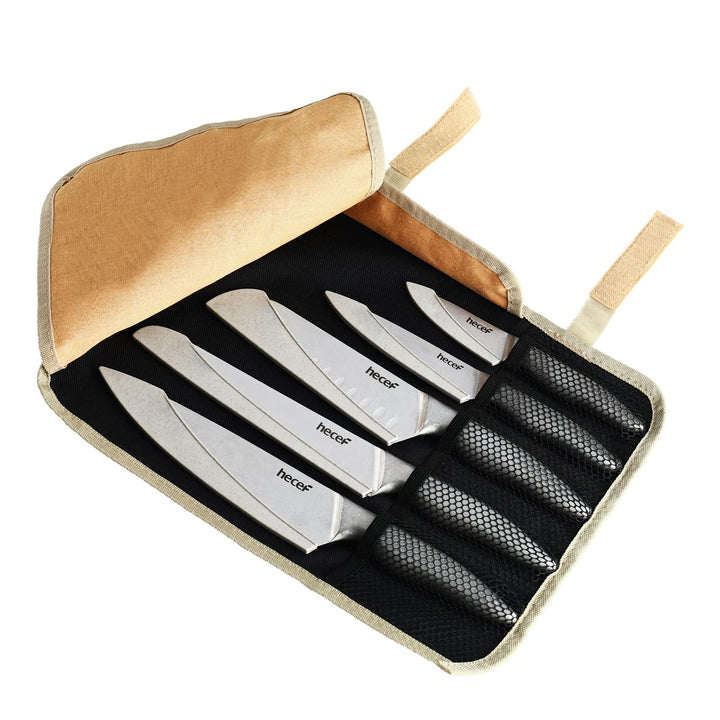 hecef 5 Teilig Scharfe Messer Set con Reisetasche, Küchenmesser Set Edelstahl - Ein Stück Geschmiede