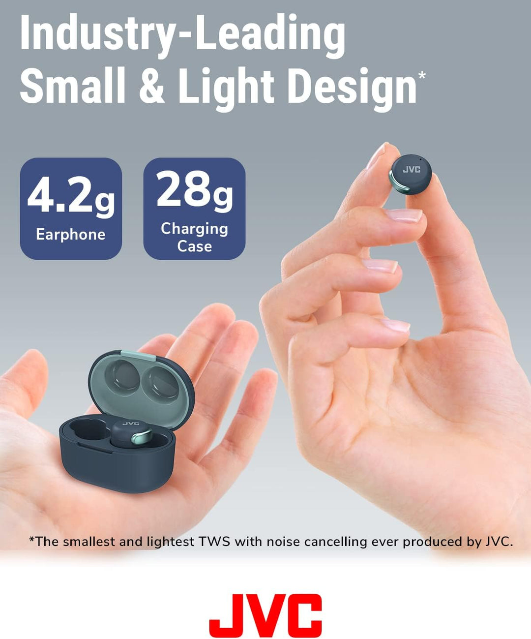 JVC HA-Z330T-G - Kompakte True Wireless Ohrhörer, aktives Noise Cancelling, geringes Gewicht, stylis