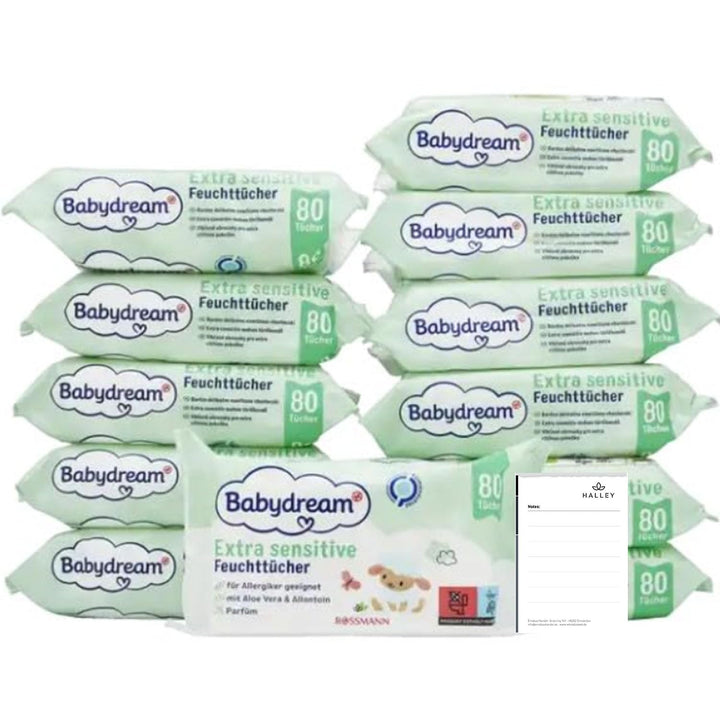 Babydream extra sensitive Feuchttücher 960 Stück 12x80 Tücher ohne Pafüm, mit Aloe Vera & Allantion,