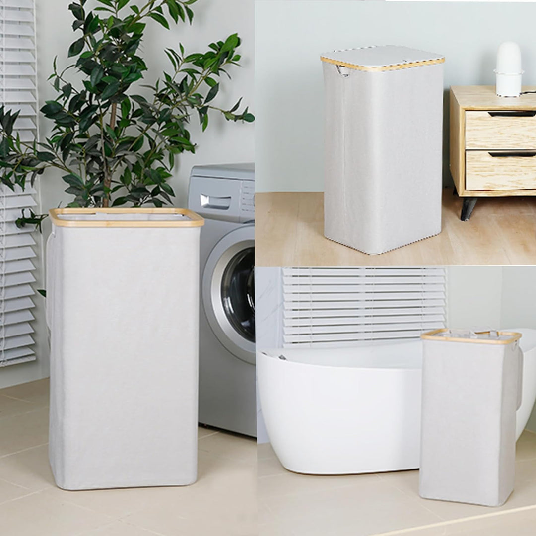iEGrow Wäschekorb mit Deckel 110L, XL-Extra grosser Wäschesammler mit Herausnehmbarer und Waschbarer