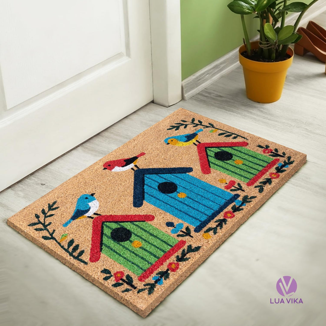 Fussmatte Kokos - Vögel - 40x70 cm - Fussmatte Aussen und Innen - Fussmatten Haustür - Türmatte Auss