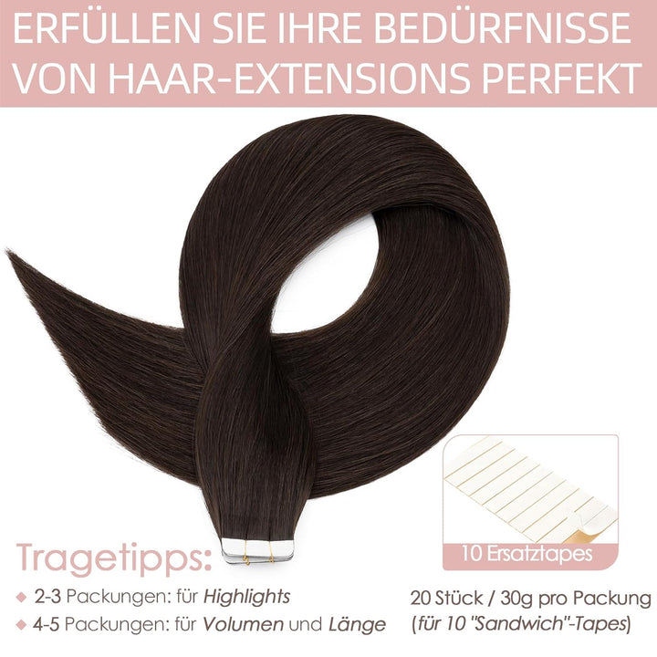 Silk-co Tape in Extensions Echthaar 20stk, leicht Version Tape Extensions Echthaar, Remy Haarextensi