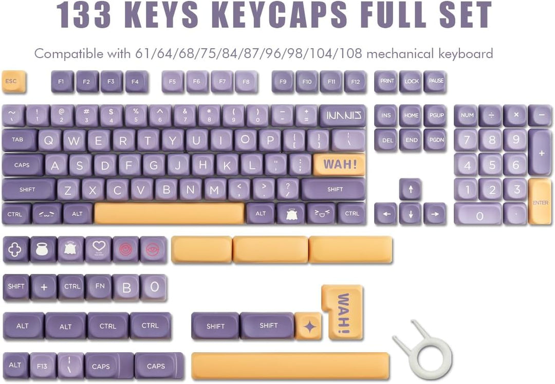 Tsungup PBT Keycaps 133 Tasten Tastatur Keycaps Lila MOA Profil Keycap Set Kompatibel mit Cherry Gat