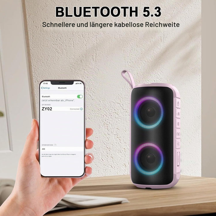 Hupoaf Bluetooth Lautsprecher mit Licht, Neues Musikbox Tragbarer Bluetooth Box mit 52mm Durchmesser