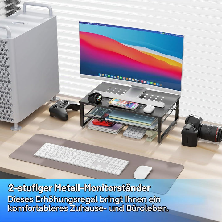 Schreibtisch-Organizer und Zubehör, 2-stufiger Monitorständer aus Metall, Monitor-Organizer für den
