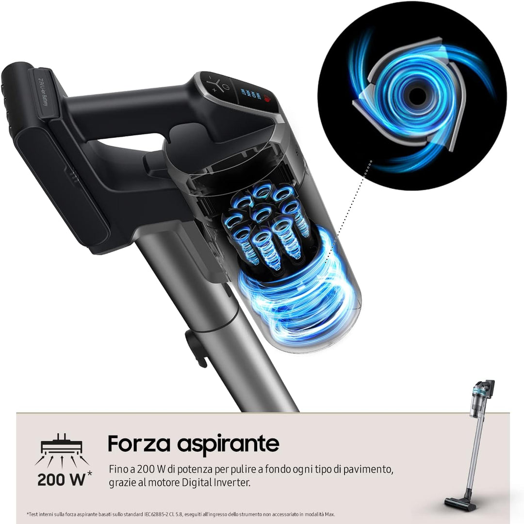 Samsung mit HEPA Filter Aspirazione VS20T7531T1/ET, Samsung Jet 75 Turbo, Silber Schwarz, 4 accessor