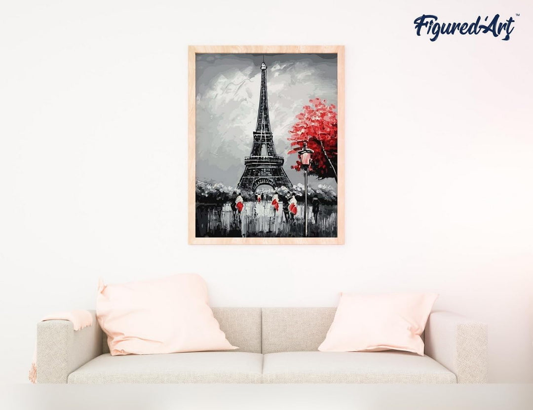 Figured'Art Malen Nach Zahlen Erwachsene Mit Rahmen Paris Eiffelturm - Paint by Numbers Basteln DIY