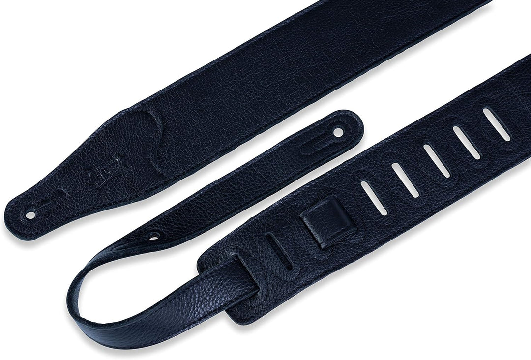 Levy's M26BLBLK Gitarrengurt aus Leder, 6,4 cm breit, schwarz, Schwarz