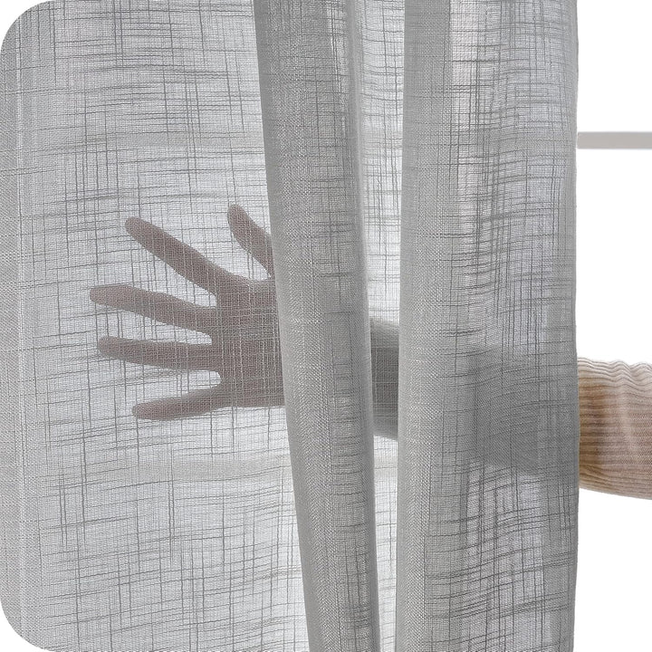 Topfinel 2 Stücke Leinen Gardinen mit Ösen Voile Vorhang Halbtransparent Gardinen Wohnzimmer Modern