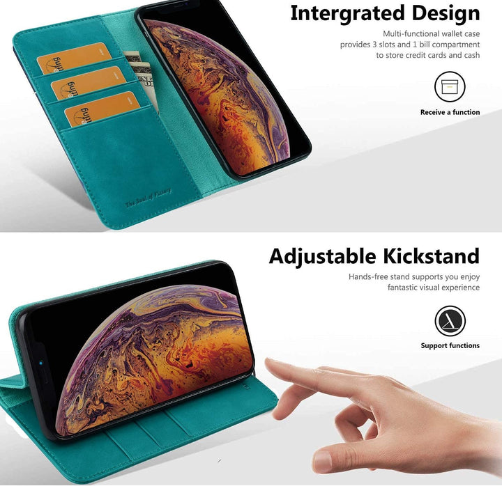 VISOUL iPhone 11 Pro Hülle,Stossfeste Handyhülle [Rindsleder][Auto Sleep/Wake] TPU Schutzhülle [Kart