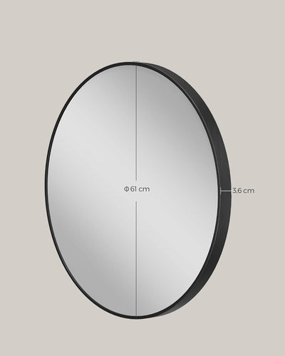 SONGMICS Wandspiegel, Spiegel rund, Ø 61 cm Badezimmerspiegel, Metallrahmen, einfache Montage, moder