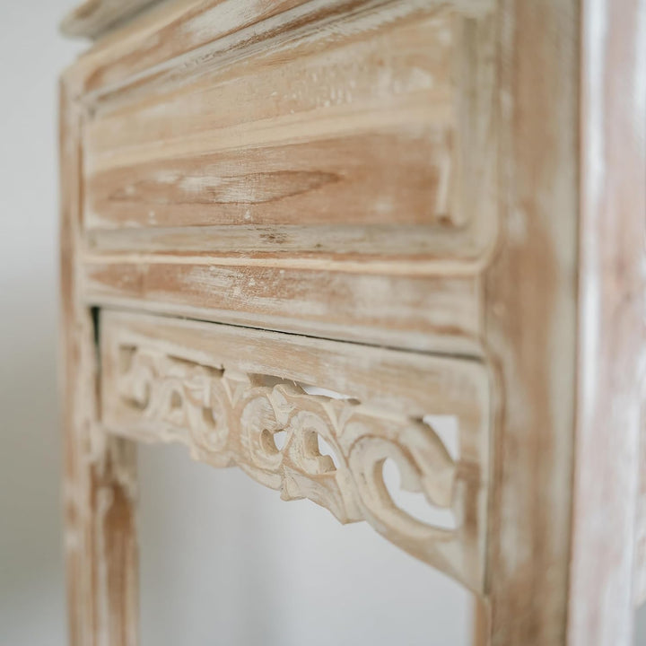 livasia Teakholzschränkchen mit Schnitzerei Hellbraun, Nachttisch, Kommode, Nachtschrank, aus Java (