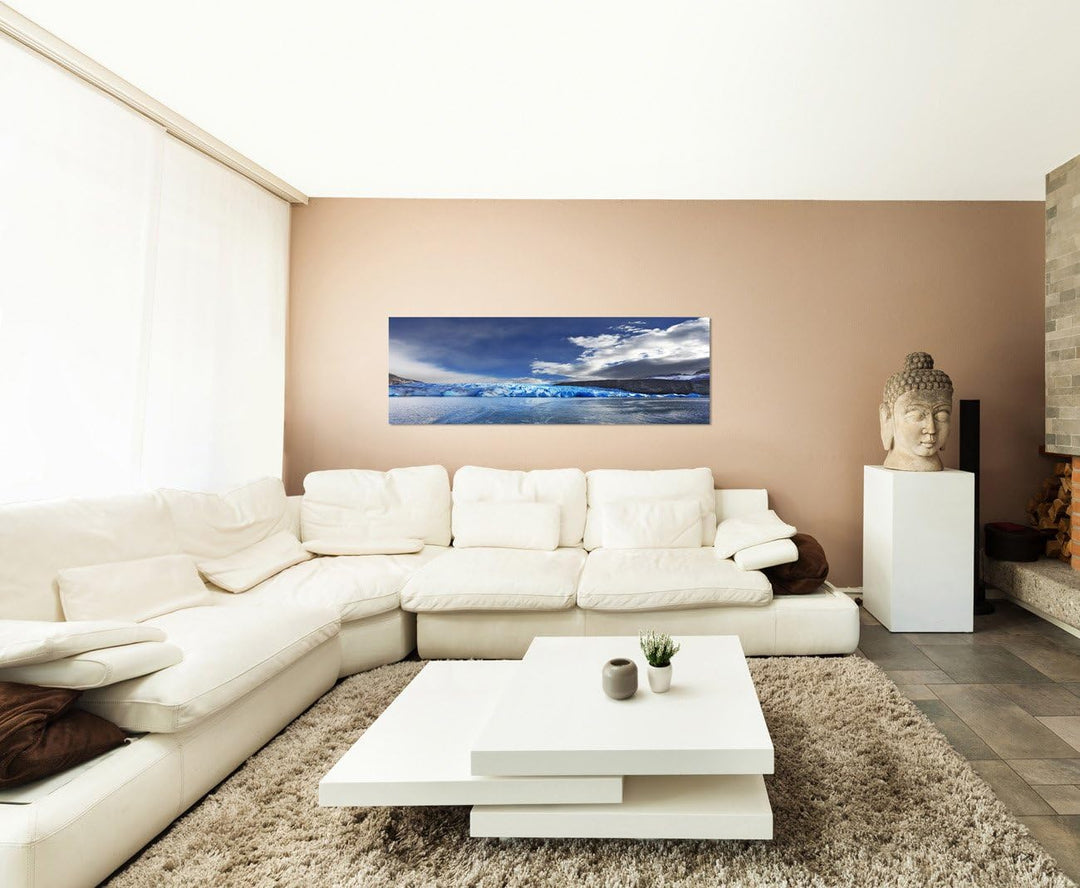 Paul Sinus Art Panoramabild auf Leinwand und Keilrahmen 150x50cm Patagonien Meer Eisberge Wolken Him