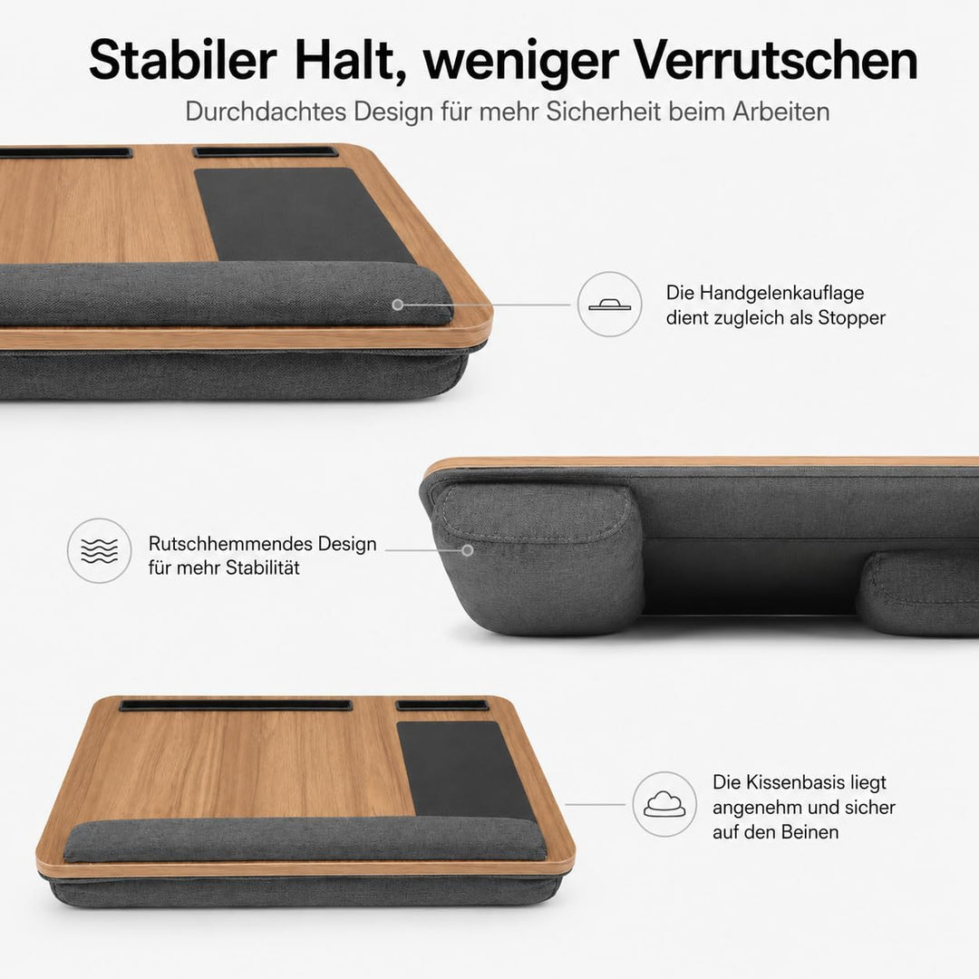 Laptopkissen für Schoss, Bett & Sofa, Laptoptisch mit Kissen, Mauspad, Handyhalter, Handgelenkauflag
