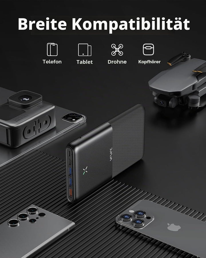 Powerbank 30000 mAh, VRURC 22,5 W Schnellladung tragbares Ladegerät, USB C kompakt Powerbank, PD3.0