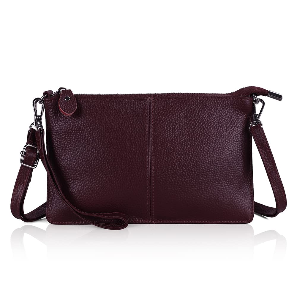 Befen Leder-Clutch, Geldbörse, kleine Umhängetasche für Damen Burgunderfarben, Burgunderfarben