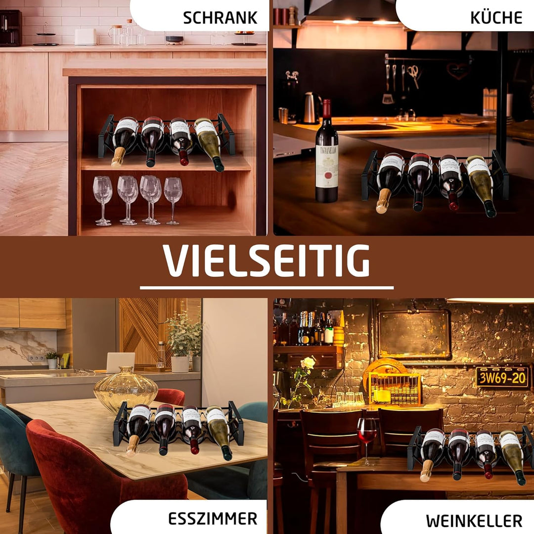 Amig - Flaschenregal für 4 Flaschen - Schwarzes Stahlregal - Flaschenhalter für Küche, Speisekammer,