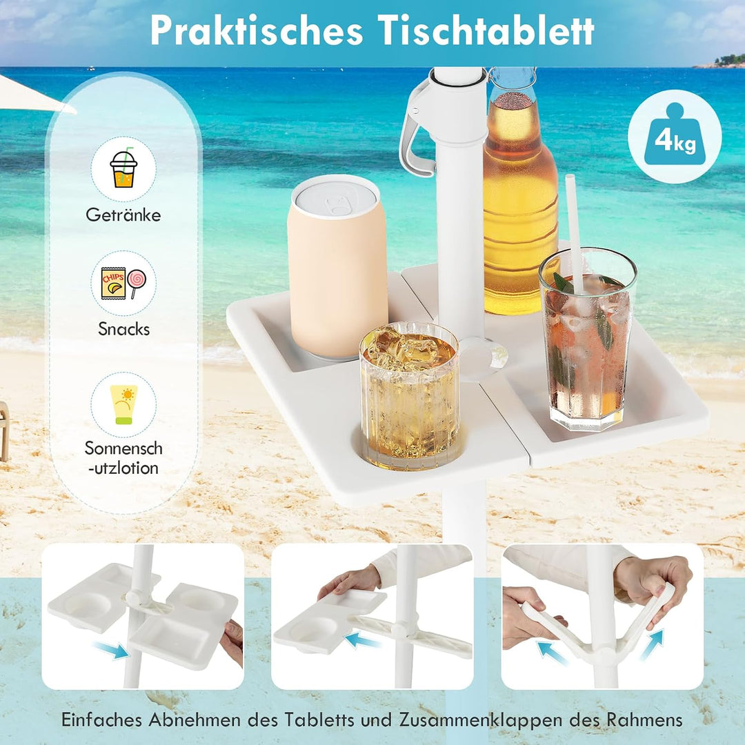 GOPLUS Strandschirm, Sonnenschirm um 30° knickbar, Gartenschirm UV 50+, Tischschirm mit Bodenhülse,
