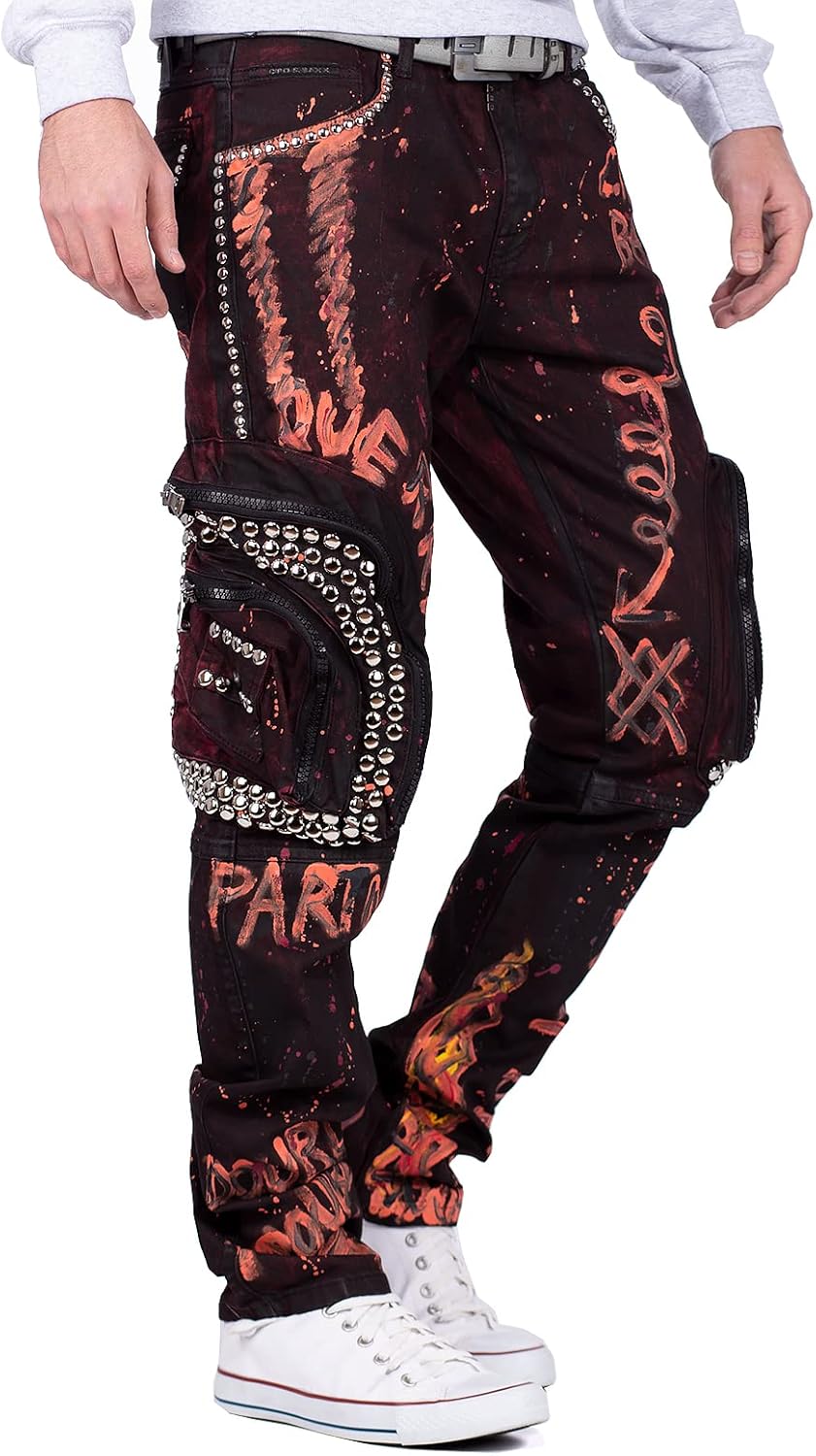 Cipo & Baxx Herren Jeans modernes extravagntes Design, Flexibler Regular-Fit, Stilvolle Details, Lan