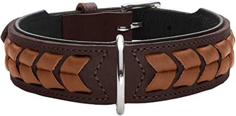 HUNTER EL PASO Hundehalsband, Leder, geschmeidig, geflochten, 60 (M-L), dunkelbraun/schwarz 60 (M-L)