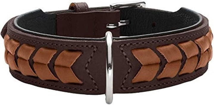 HUNTER EL PASO Hundehalsband, Leder, geschmeidig, geflochten, 60 (M-L), dunkelbraun/schwarz 60 (M-L)