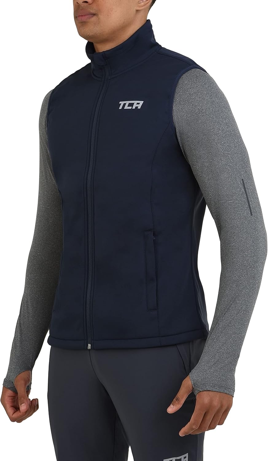TCA Herren Flyweight winddichte Lauf- und Fahrradweste mit Reissverschlusstaschen L Dunkelblau, L Du