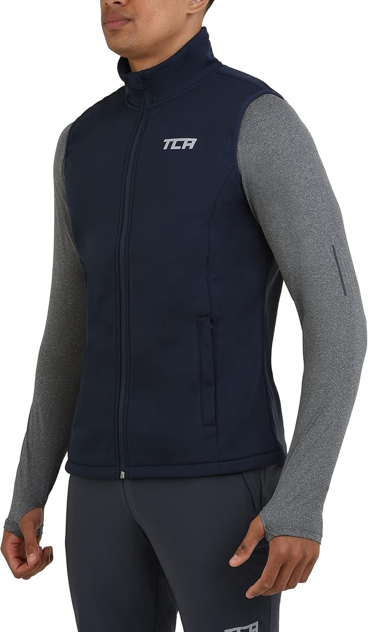 TCA Herren Flyweight winddichte Lauf- und Fahrradweste mit Reissverschlusstaschen L Dunkelblau, L Du