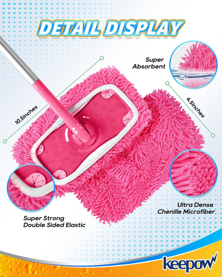 KEEPOW 6 Wiederverwendbare Mikrofaser für Swiffer Bodenwischer Pink, Waschbar & Fusselfrei für Swiff