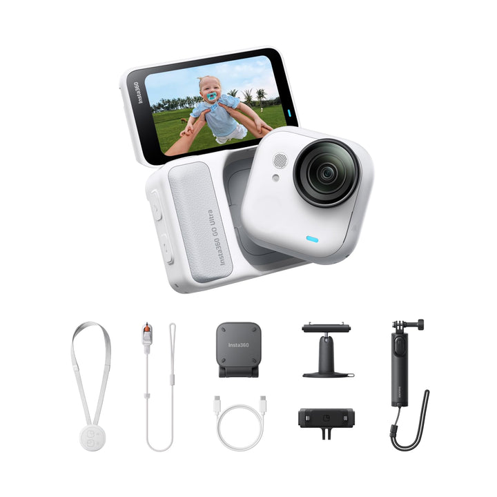 Insta360 GO Ultra Creator-Bundle Polarweiss - freihändige 4K Mini-Cam, leicht & mobil, top bei wenig