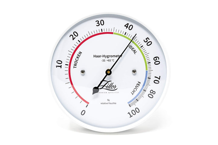 ZILLER Haar-Hygrometer, Serie Modern, Gehäuse Weiss, Ziffernblatt Weiss, Durchmesser 10cm, Made in G