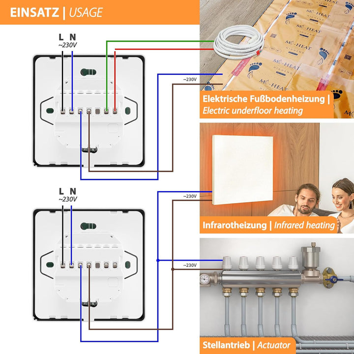Mi-Heat M2 digital Thermostat WLAN & Bluetooth schwarz - Fussbodenheizung, Wasser und Elektro Fussbo