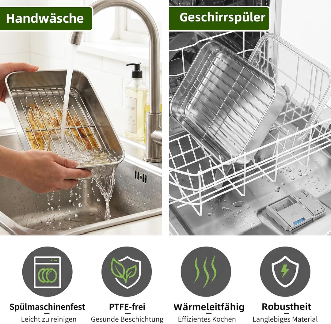Ugotit Airfryer Zubehör, Auflaufform Airfryer Edelstahl 304 mit 2 Deckel & 2 Grillrost, für Ninja Ai