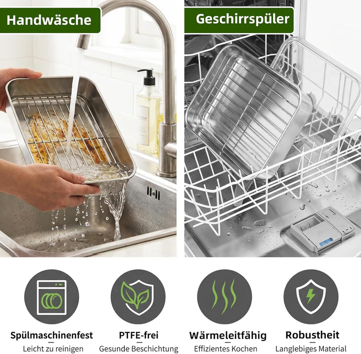 Ugotit Airfryer Zubehör, Auflaufform Airfryer Edelstahl 304 mit 2 Deckel & 2 Grillrost, für Ninja Ai