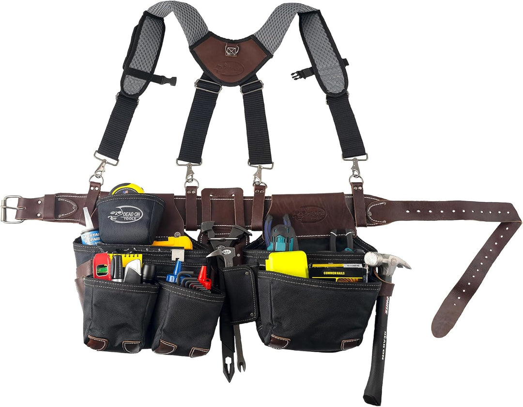 Dead On Tools DO-HSR Leather Hybrid Tool Belt with Suspender, Black, Black