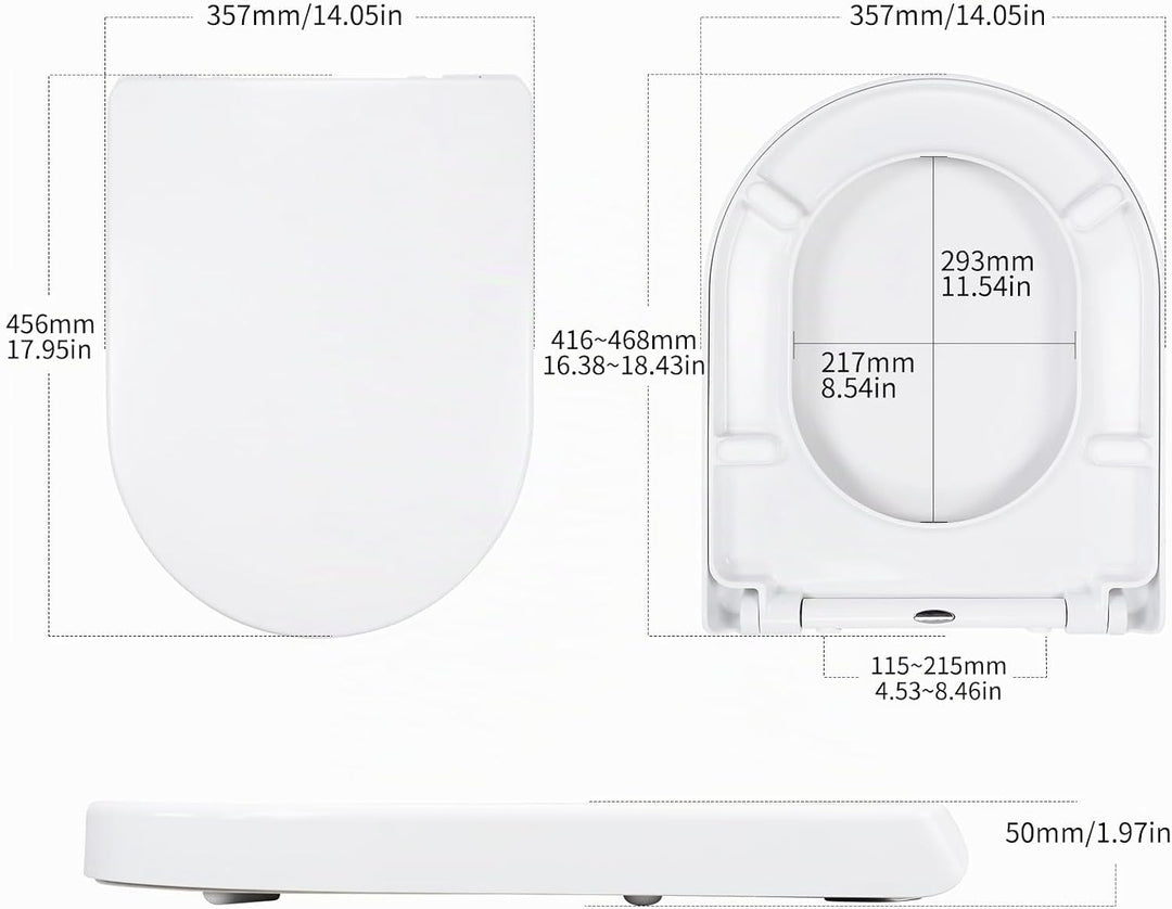 WC Sitz D Form mit Absenkautomatik, Toilettendeckel aus Duroplast, Toilettensitz mit Schnellverschlu
