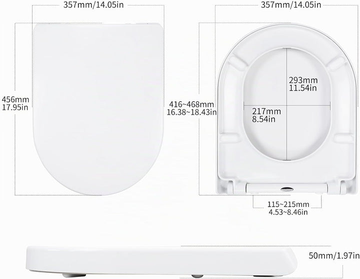 WC Sitz D Form mit Absenkautomatik, Toilettendeckel aus Duroplast, Toilettensitz mit Schnellverschlu