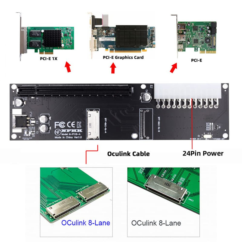 cablecc Oculink 8X SFF-8612 8611 an PCI-Express PCIe 16x-Adapter mit ATX 24Pin Power Port für Mainbo