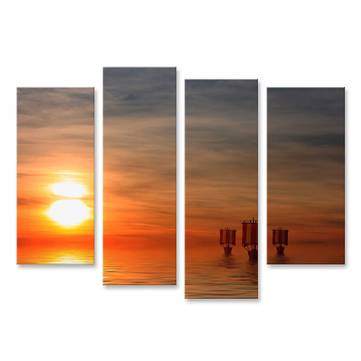 Bild auf Leinwand Wikinger Schiffe Wandbild Poster Kunstdruck Bilder Format: 130x80cm - 4 Teile, For