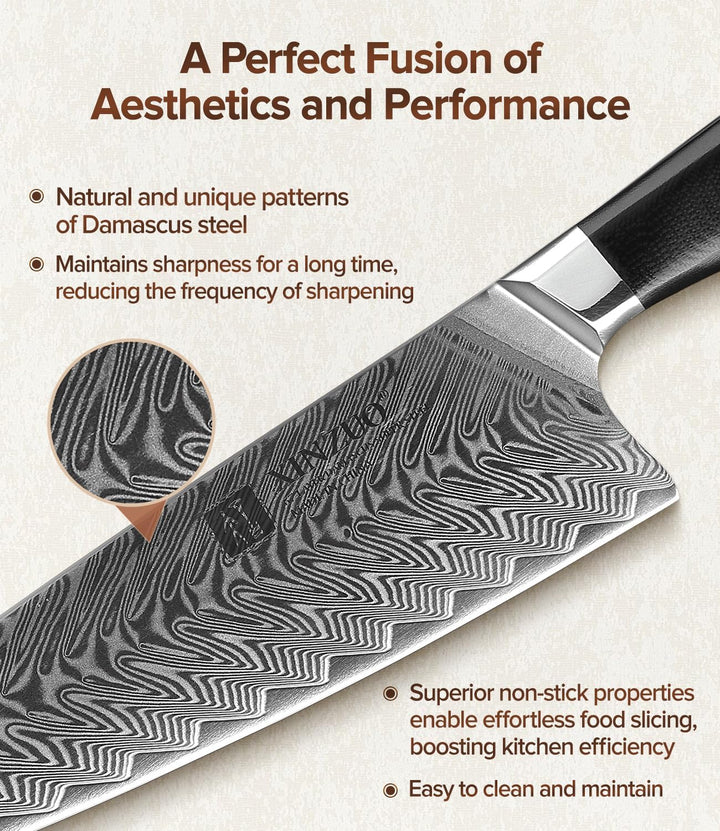 XINZUO Damaststahl Kochmesser, 21.5cm Kiritsuke Chefmesser Profi geschmiedet Gyuto Küchenmesser, Mil