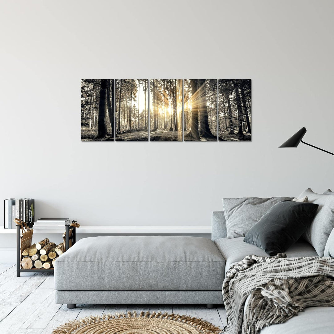 Runa Art Bild Wald Landschaft Wandbilder auf Vlies Leinwand 5 Teilig Wanddekoration Schlafzimmer Woh