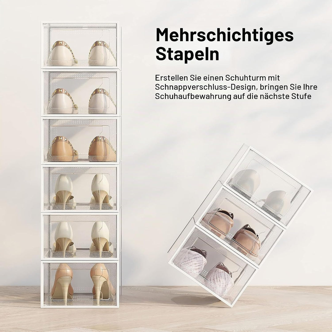 SEE SPRING 12er Set faltbare Schuhboxen Organizer, stapelbar - Für Schuhe bis Grösse 46 - Kunststoff