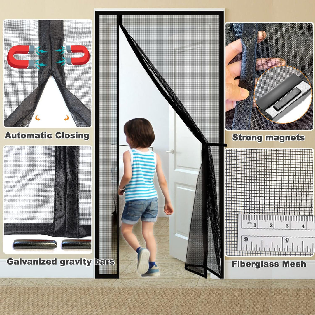 Risareyi Seitliche Öffnung Magnet Fliegengitter Balkontür 80x250cm, Schwarz