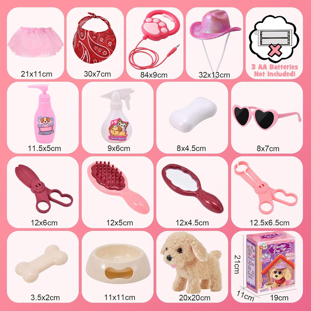 Toyssa Spielzeug Hund der Läuft Bellt Schwanzwedeln mit Leine, Interaktives Haustier Rollenspiel Anz