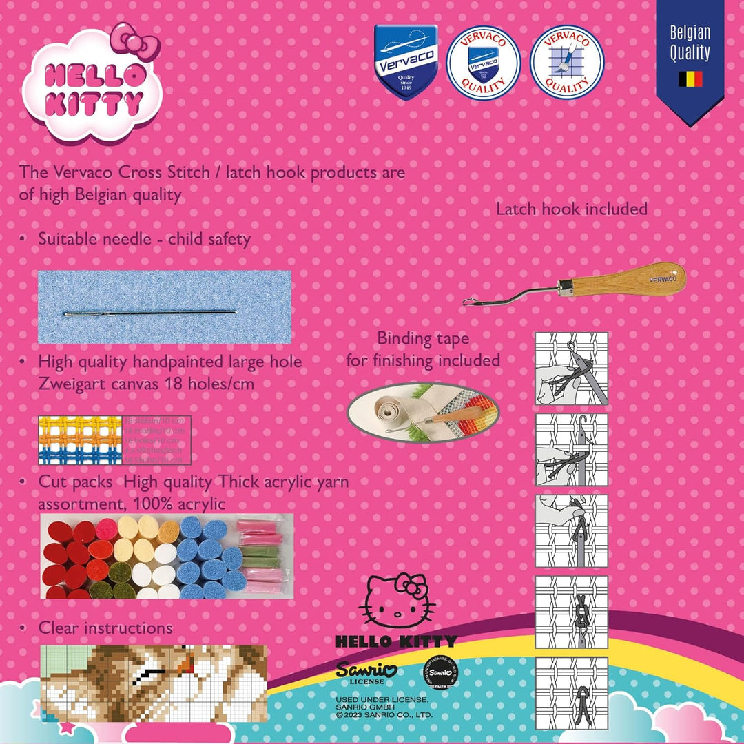 Vervaco Formteppich Hello Kitty Knüpfteppich mit Knüpfhaken, Baumwolle, Mehrfarbig, 55 x 55 x 1 cm