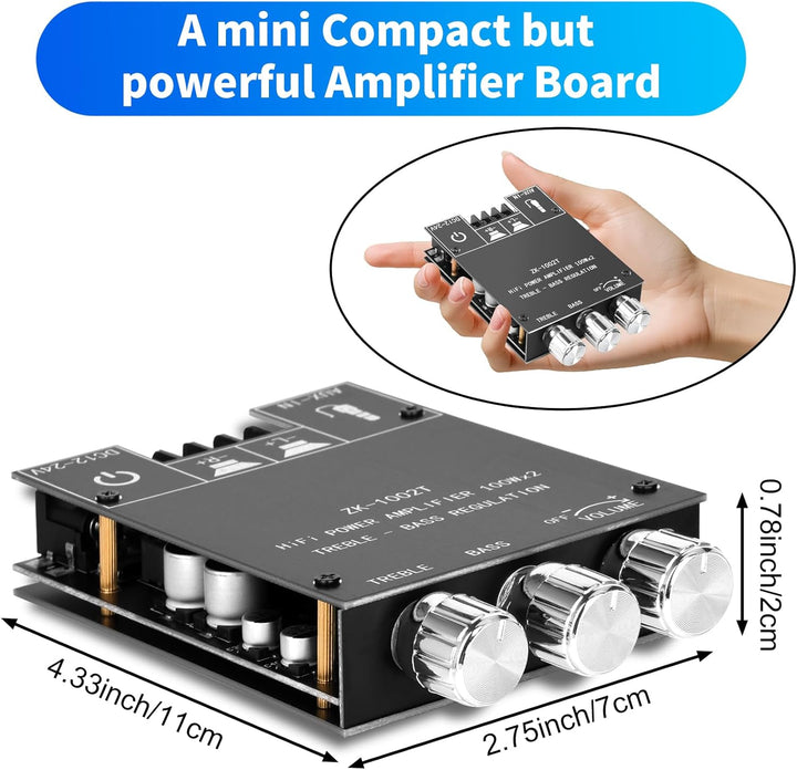 KKMOL 1002MT 2x100W Bluetooth 5.0 Stereo Verstärker Board 12-24V 2.0-Kanal Stereo Audio Empfänger Le