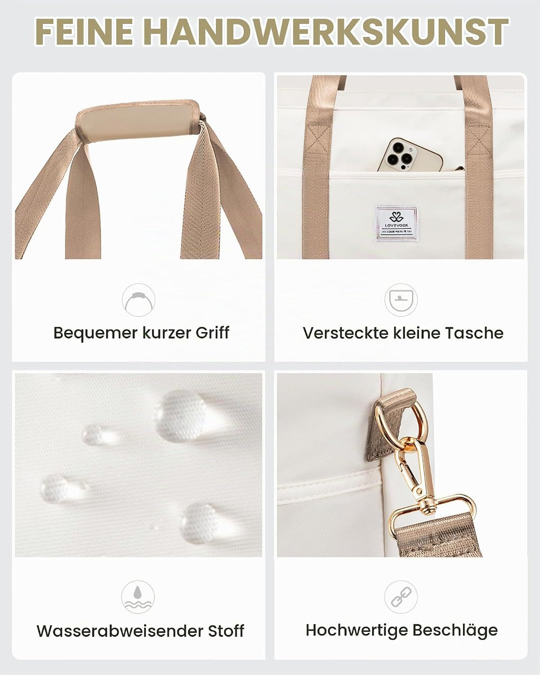 LOVEVOOK Reisetasche Damen, Wasserdicht Weekender Travel Bag mit Schuhfach, Duffle Bag Kliniktasche