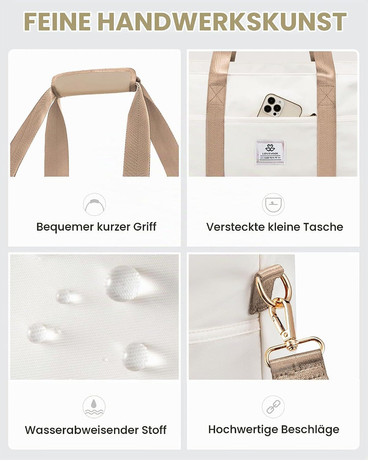 LOVEVOOK Reisetasche Damen, Wasserdicht Weekender Travel Bag mit Schuhfach, Duffle Bag Kliniktasche