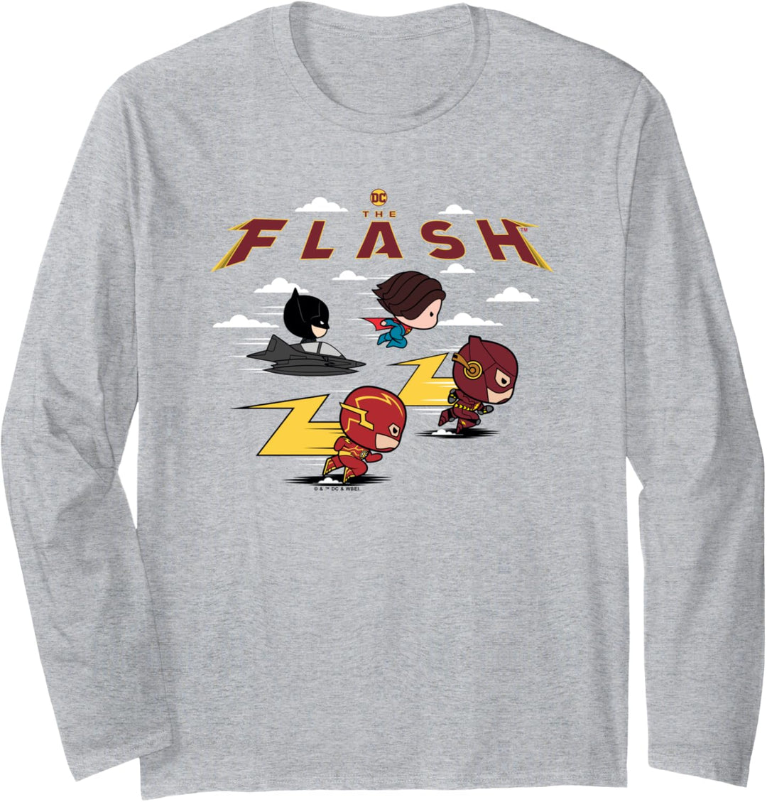 The Flash Movie Batman Supergirl Chibi in the Sky Langarmshirt