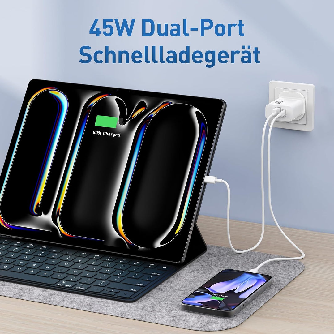 2Pack 45W 2-Port USB C Ladegerät Ladekabel für Google Pixel 11 10 9 Pro XL 2-Pack, 2-Pack