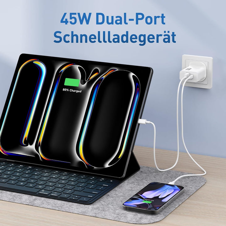 2Pack 45W 2-Port USB C Ladegerät Ladekabel für Google Pixel 11 10 9 Pro XL 2-Pack, 2-Pack